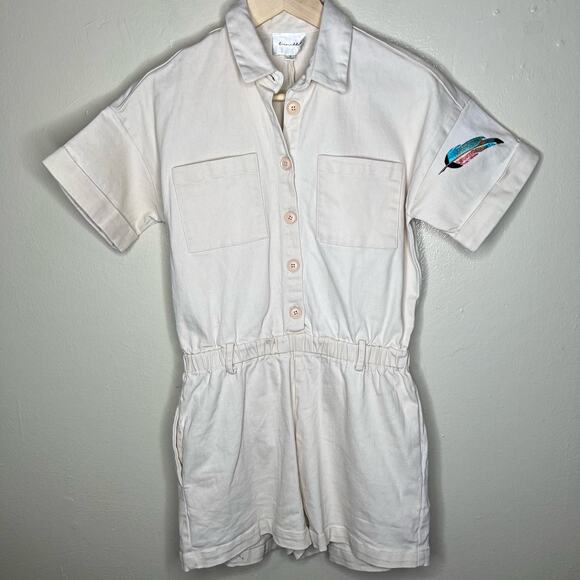 Line & Dot Roi Romper Small Cream Twill Cotton Blend Casual Utility Half Button - Picture 1 of 13